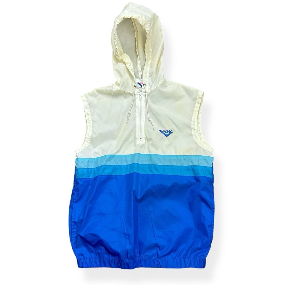 Vintage Pony Windbreaker 1/4 Zip Jacket Vest Boy's L 16-18 Colorblock Waterproof